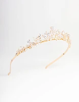 Gold Cubic Zirconia Mixed Marquise Floral Hair Crown