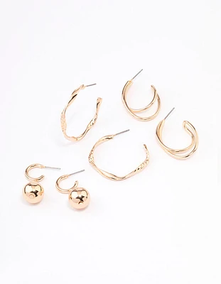 Gold Twisted Hoop Earrings 3-Pack