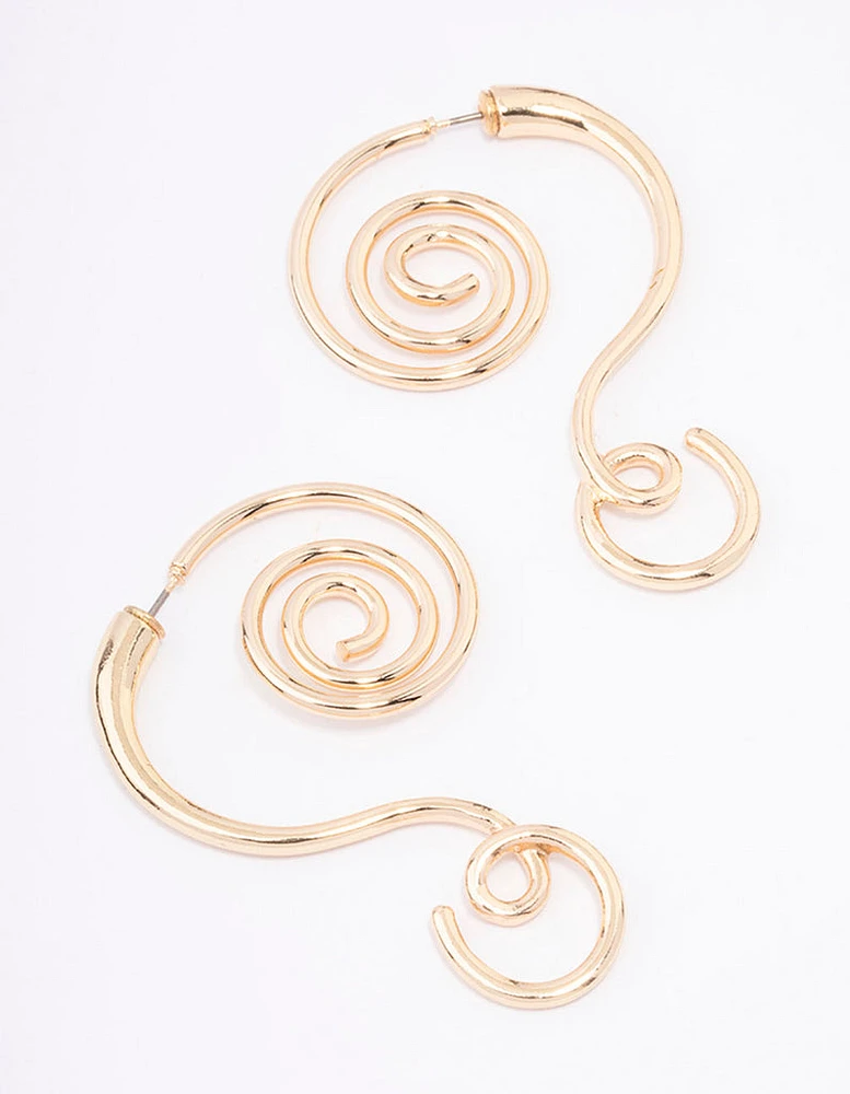 Gold Swirly Spiral Drop Earrings