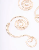 Gold Swirly Spiral Drop Earrings