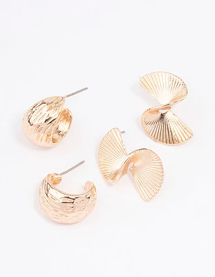 Gold Textured Hoop Earring Pack