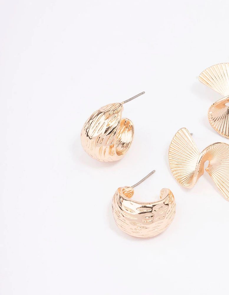 Gold Textured Hoop Earring Pack