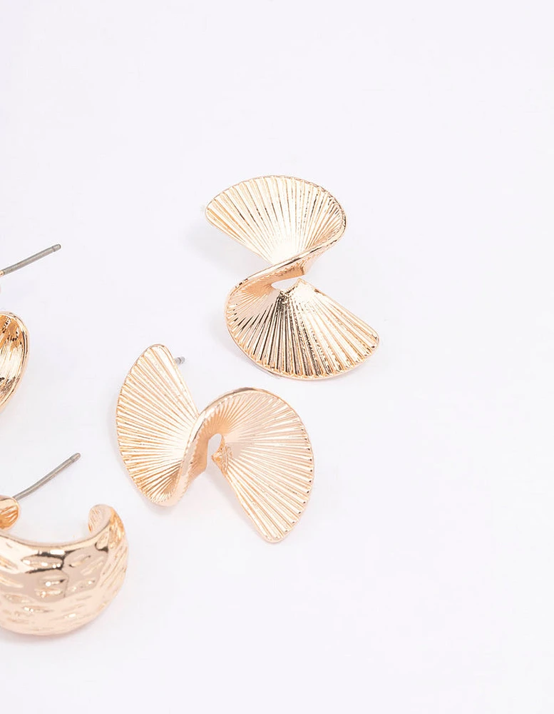 Gold Textured Hoop Earring Pack