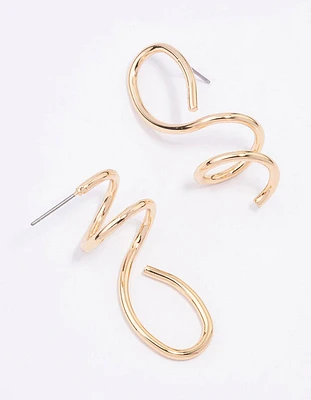 Gold Mixed Irregular Spiral Drop Earrings