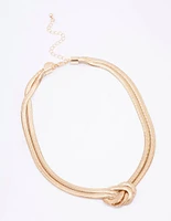 Gold Double Row Snake Chain Knotted Necklace