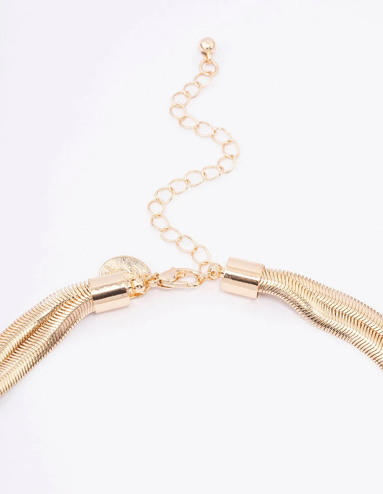 Gold Double Row Snake Chain Knotted Necklace