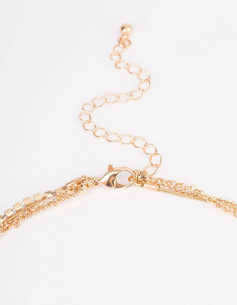 Gold Mixed Chain & Cup Chain Long Necklace