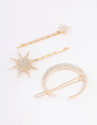 Gold Crecesnt & Star Hair Clips 3-Pack