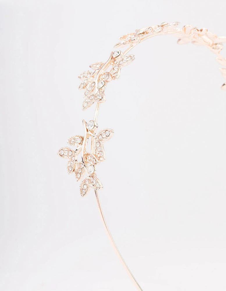 Rose Gold Diamante Leaf Celestial Headband