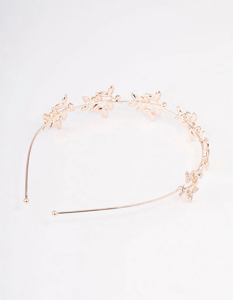 Rose Gold Diamante Leaf Celestial Headband