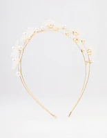 Gold Pearl Flower Double Headband