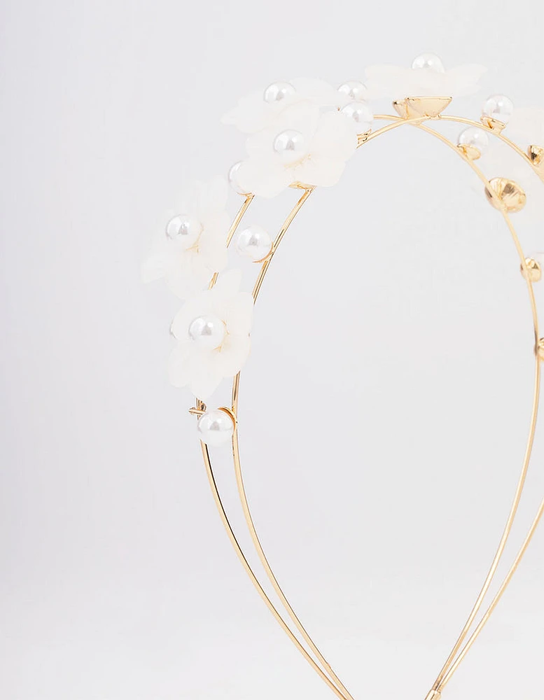 Gold Pearl Flower Double Headband