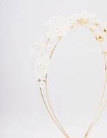 Gold Pearl Flower Double Headband