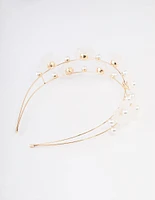 Gold Pearl Flower Double Headband