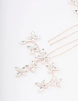 Rose Gold Flower Leaf Diamante Hair Pin Pack