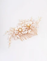 Gold Flower Wire Pearl Hair Comb