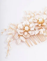 Gold Flower Wire Pearl Hair Comb