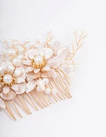 Gold Flower Wire Pearl Hair Comb