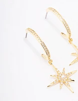 Gold Plated Long Celestial Drop Earrings