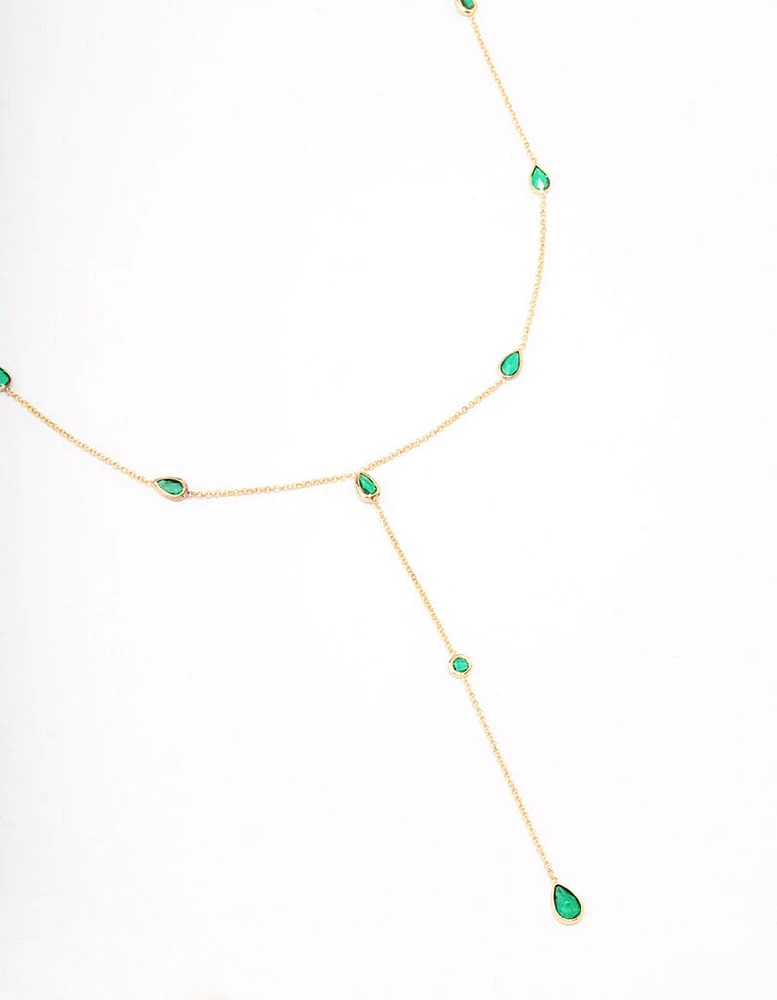 Gold Plated Cubic Zirconia Lariat Y-Shaped Necklace