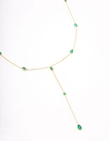 Gold Plated Cubic Zirconia Lariat Y-Shaped Necklace