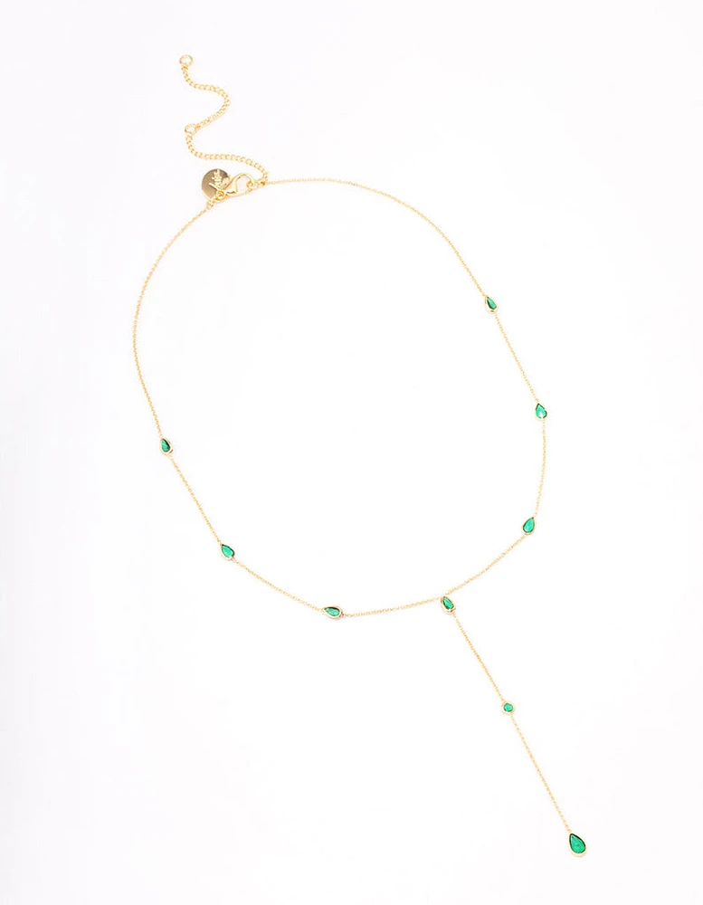 Gold Plated Cubic Zirconia Lariat Y-Shaped Necklace