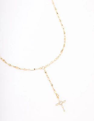 Gold Plated Marquise Cubic Zirconia Cross Y-Necklace