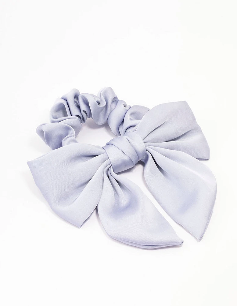 Blue Satin Bow Hair Scrunchie