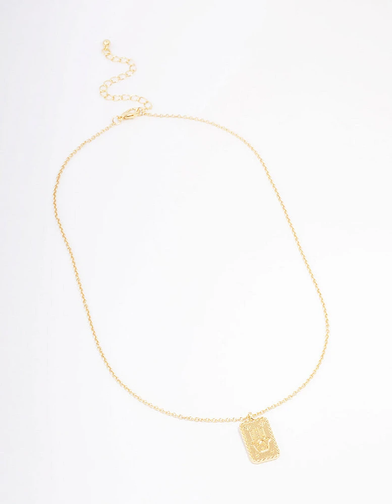 Gold Plated Hamsa Rectangle Pendant Necklace