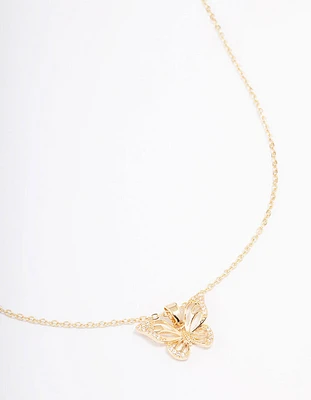 Gold Plated Cubic Zirconia Butterfly Pendant Necklace