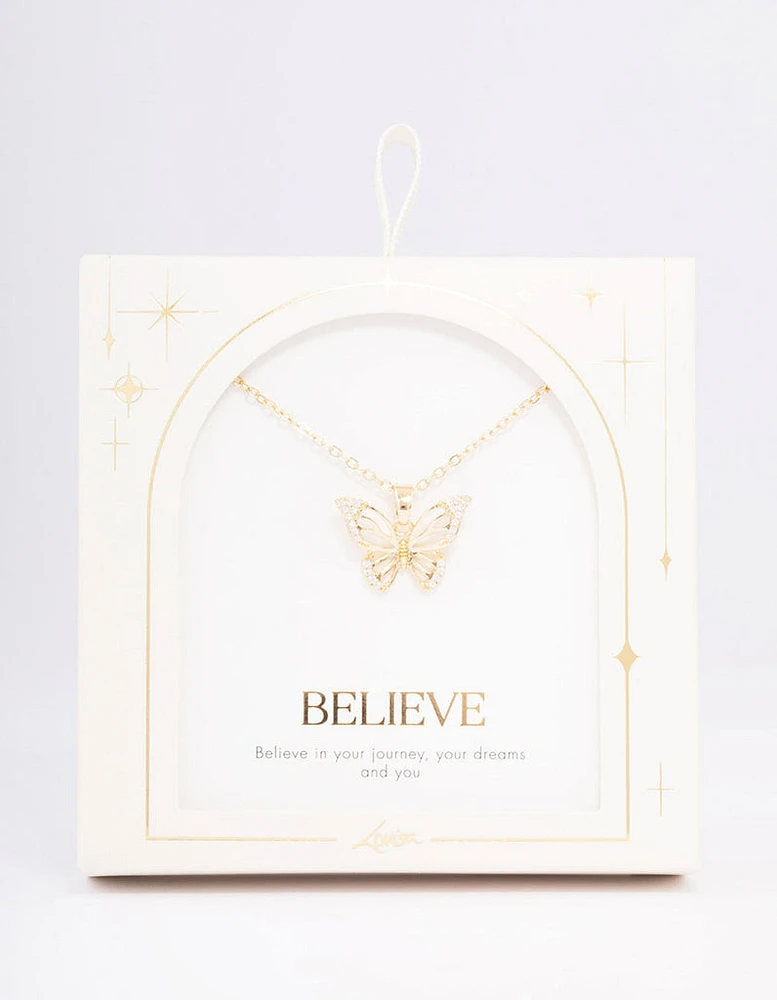 Gold Plated Cubic Zirconia Butterfly Pendant Necklace