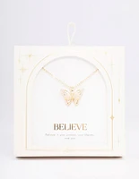 Gold Plated Cubic Zirconia Butterfly Pendant Necklace