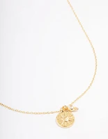 Gold Plated Star Disc & Cubic Zirconia Drop Pendant Necklace