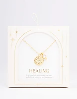 Gold Plated Star Disc & Cubic Zirconia Drop Pendant Necklace