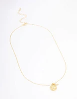 Gold Plated Star Disc & Cubic Zirconia Drop Pendant Necklace