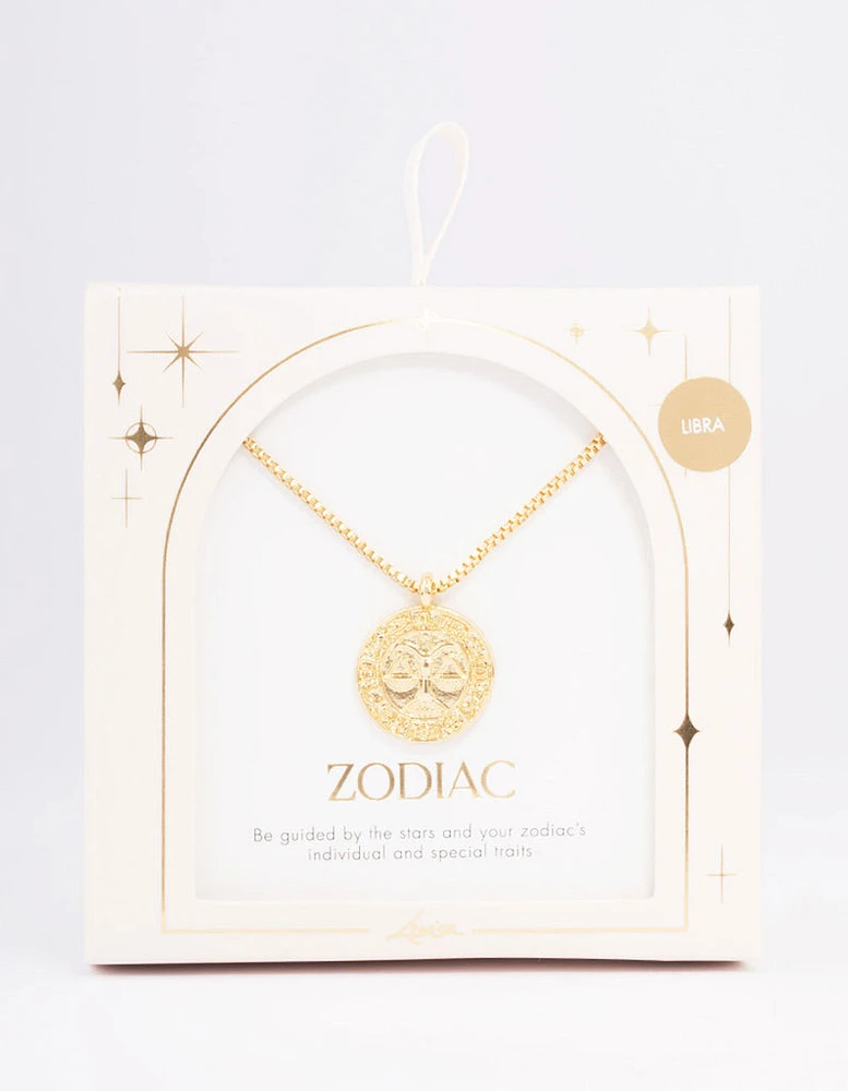 Gold Plated Libra Star Sign Pendant Necklace