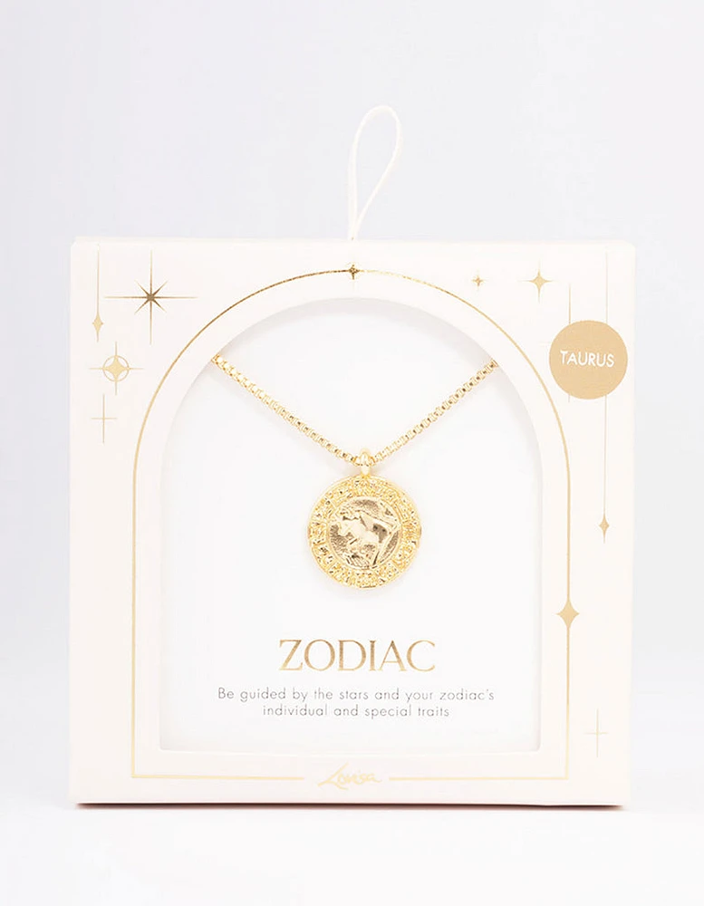 Gold Plated Taurus Star Sign Pendant Necklace