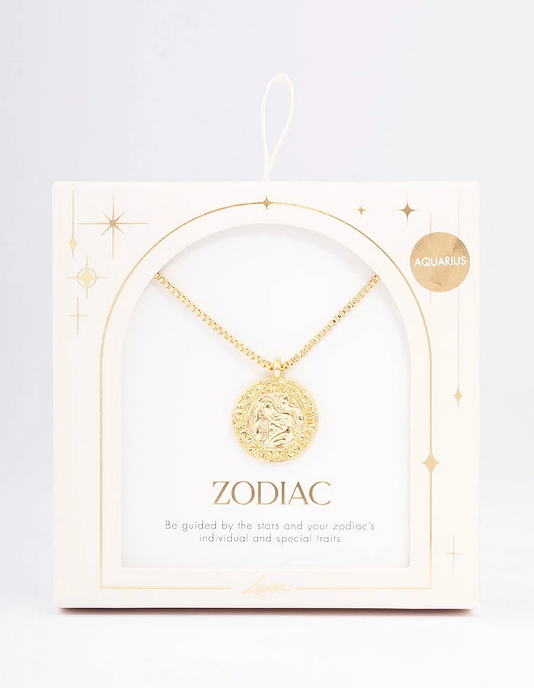 Gold Plated Aquarius Star Sign Pendant Necklace