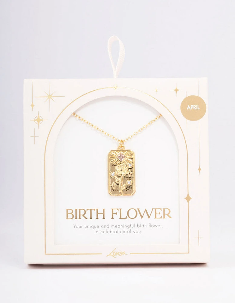 Gold Plated April Birth Month Flower Pendant Necklace