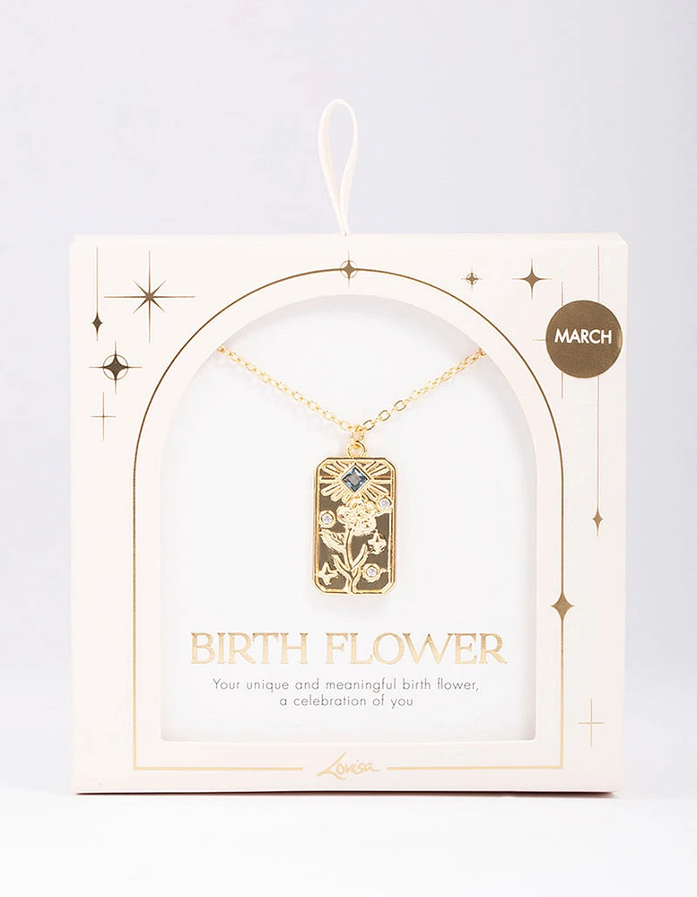 Gold Plated March Birth Month Flower Pendant Necklace