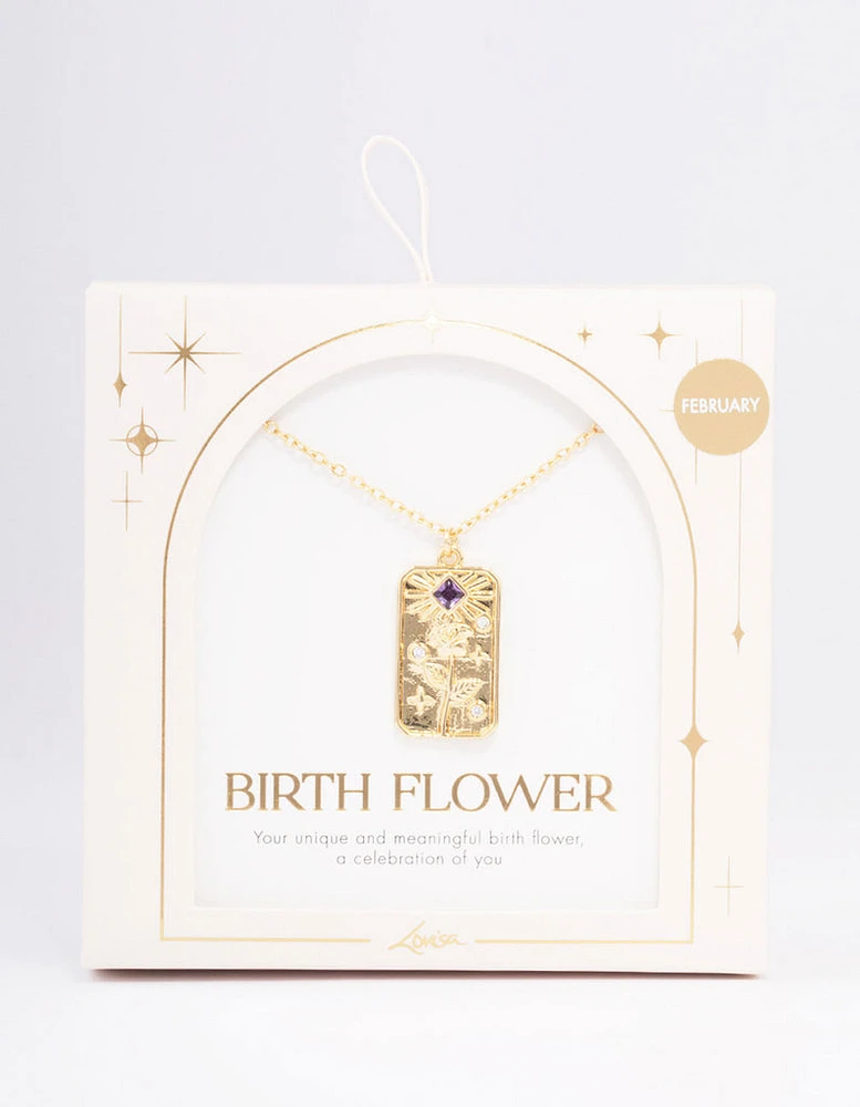 Gold Plated February Birth Month Flower Pendant Necklace