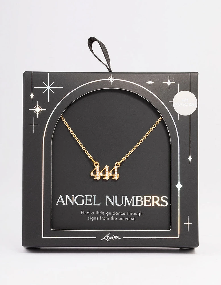 Gold Plated Cubic Zirconia 444 Angel Number Pendant Necklace