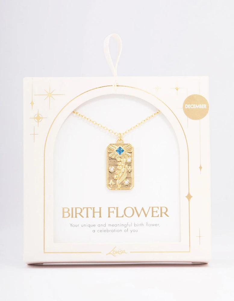 Gold Plated December Birth Month Flower Pendant Necklace