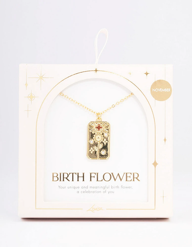 Gold Plated November Birth Month Flower Pendant Necklace