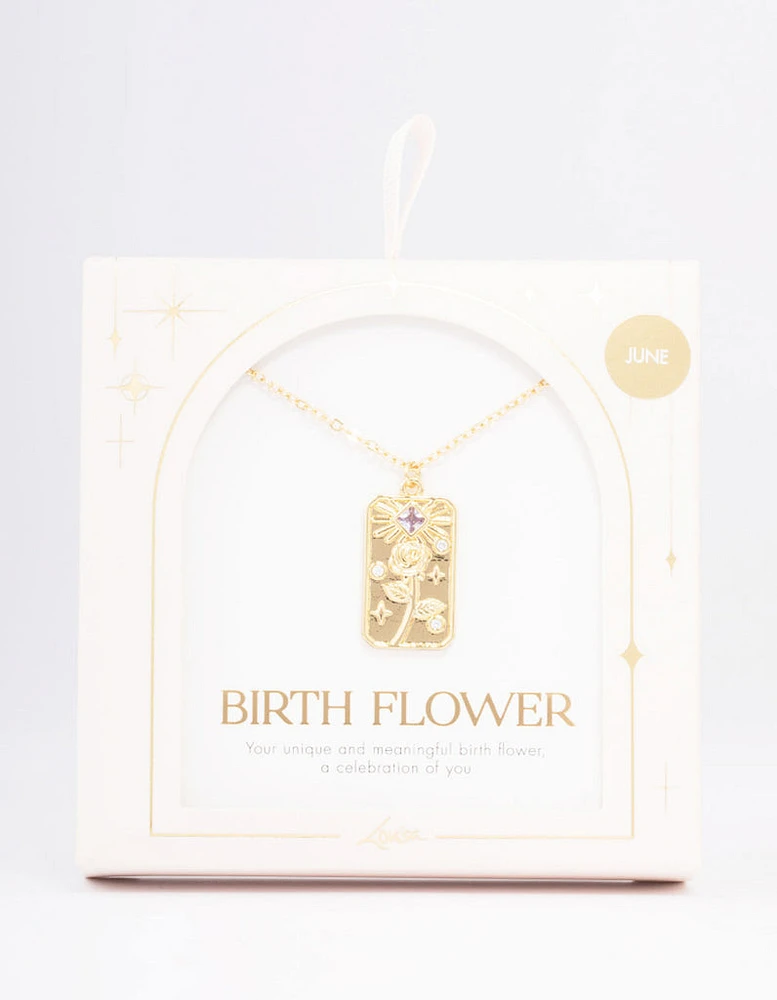 Gold Plated June Birth Month Flower Pendant Necklace