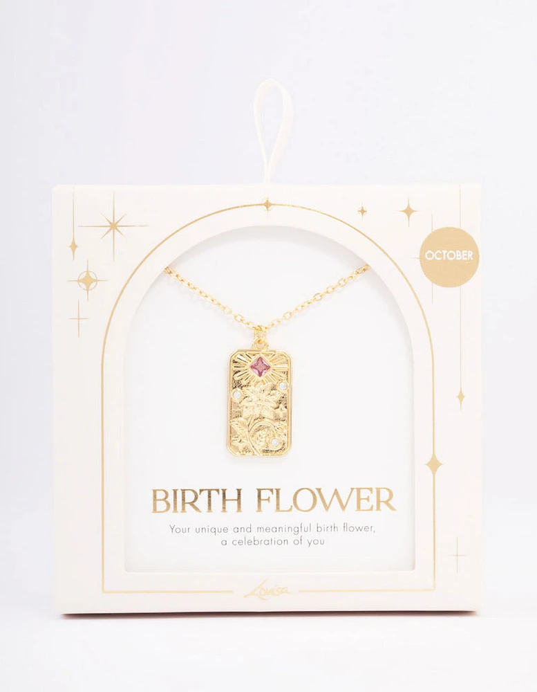 Gold Plated October Birth Month Flower Pendant Necklace