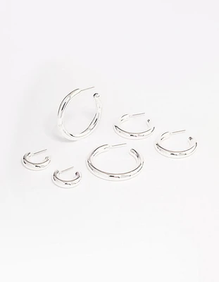 Silver Plated Chubby Hoop Earring -Pack