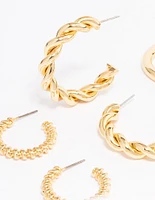 Gold Plated Textured Hoop Earring 3-Pack