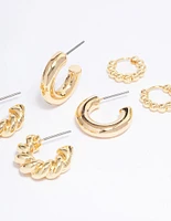 Gold Plated Small Textured Hoop Earring 3-Pack