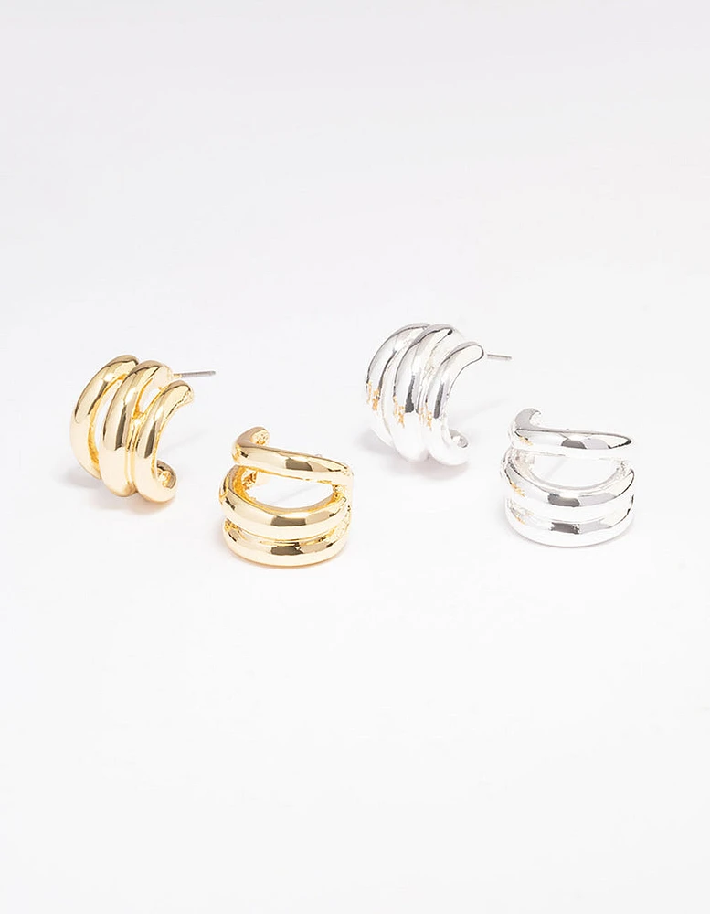 Gold & Silver Plated Huggie Hoop Earring Pack